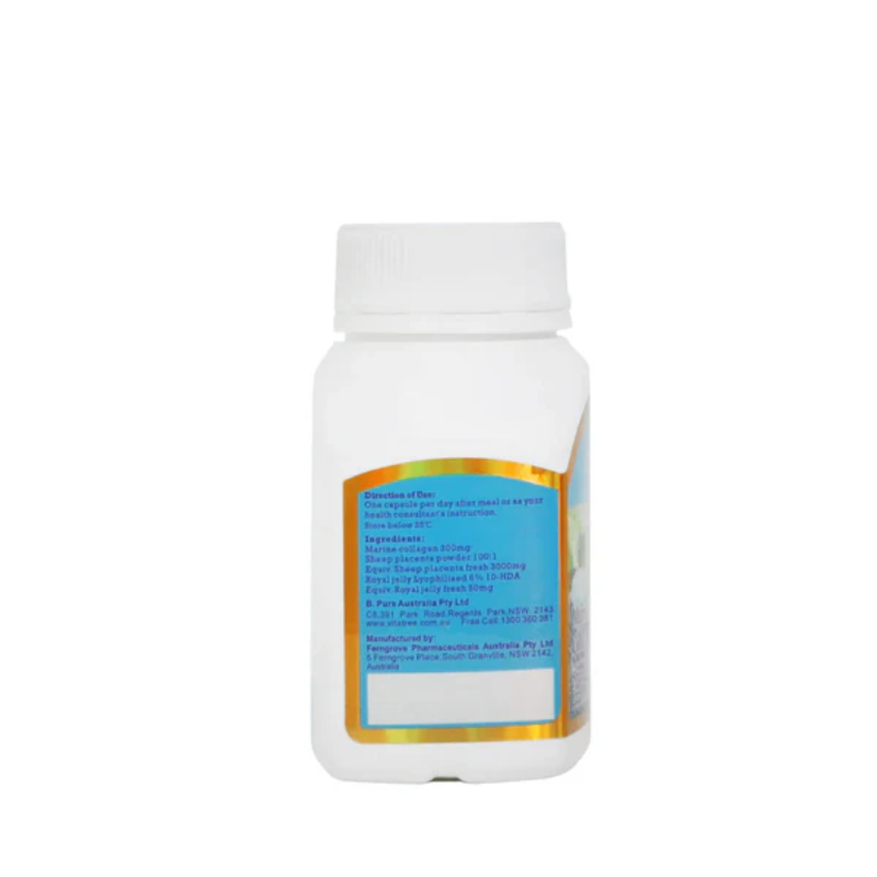 Vitatree Marine Collagen Plus 100 capsules marine collagen supplement supporting skin elasticity, hydration, anti-ageing, hair strength, and nail health for daily beauty support.