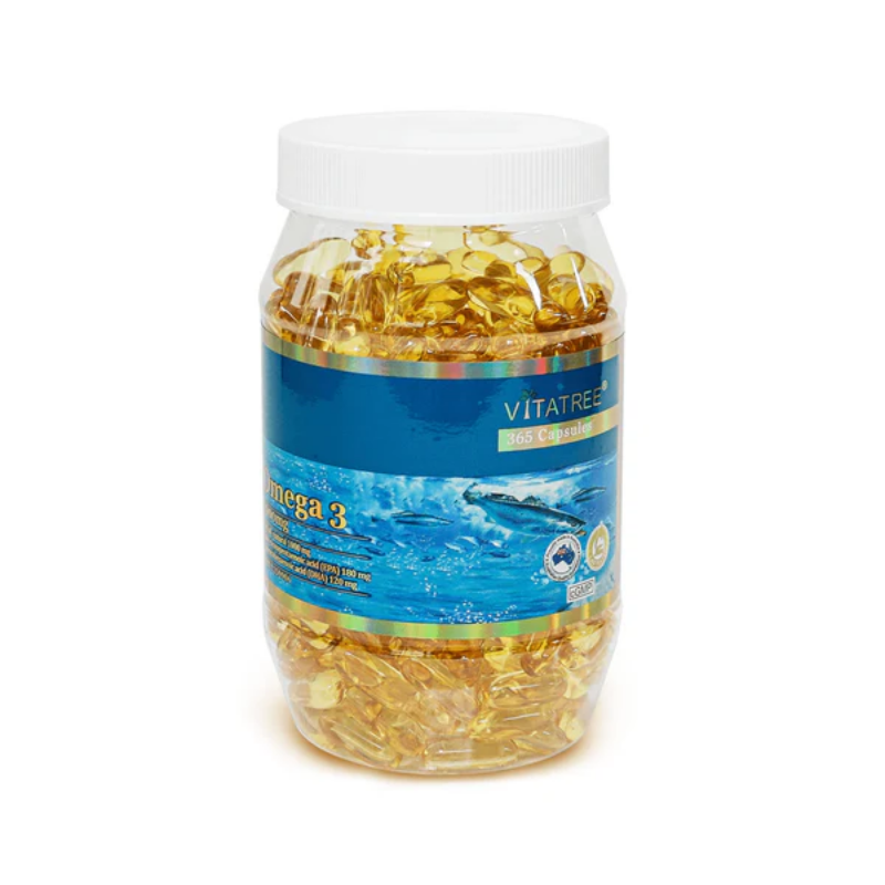 Vitatree Omega 3 1000mg 365 capsules premium Australian fish oil supplement formulated to support heart health, brain function, joint mobility, and overall wellbeing.