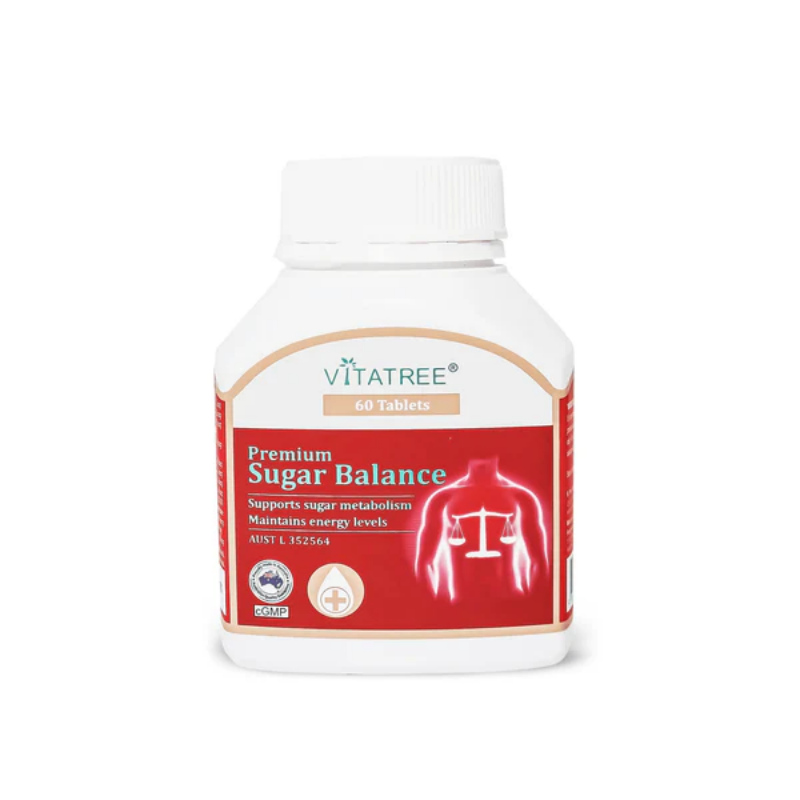 Vitatree Premium Sugar Balance 60 capsules herbal supplement supporting healthy blood sugar metabolism, energy balance, and overall metabolic wellness.