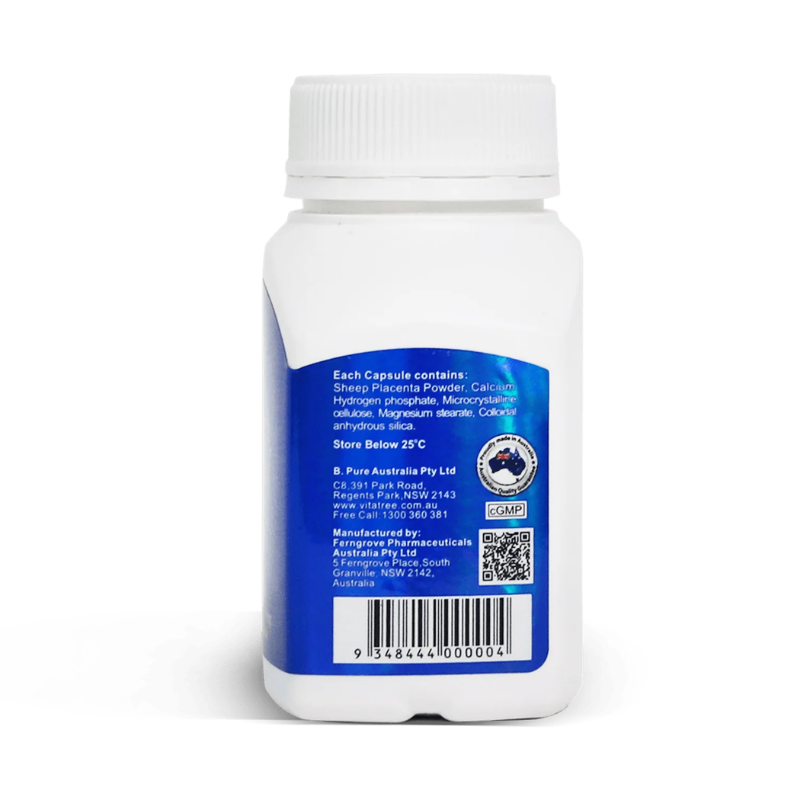 Vitatree Premium Super Strength Sheep Placenta 60000mg 60 x 2 tablets high-strength Australian beauty supplement supporting skin elasticity, hydration, regeneration, and youthful appearance.