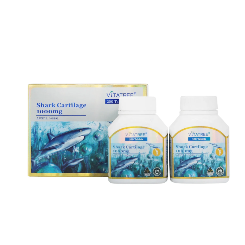 Vitatree Shark Cartilage 1000mg 2x100 tablets premium Australian supplement formulated to support joint health, bone strength, mobility, and overall musculoskeletal wellbeing.