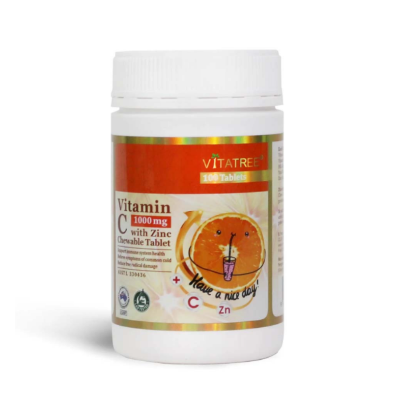 Vitatree Vitamin C 1000mg plus Zinc 100 tablets immune support supplement helping to support immune system health, antioxidant protection, and daily wellness.