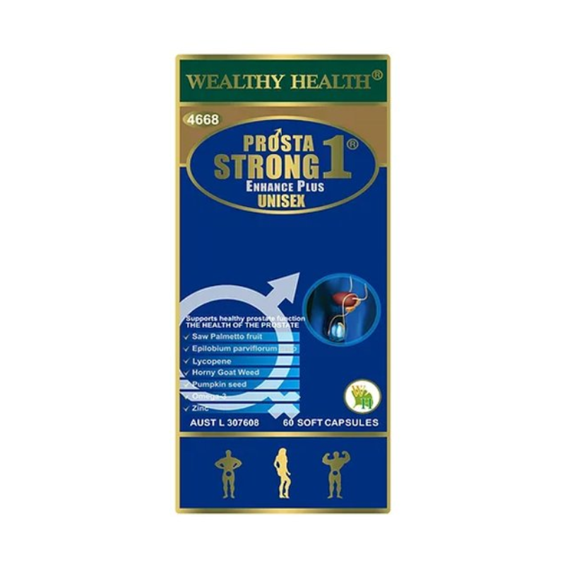 Wealthy Health Prosta Strong 1 Enhance Plus 60 Capsules premium Australian dietary supplement in easy-to-swallow capsules.