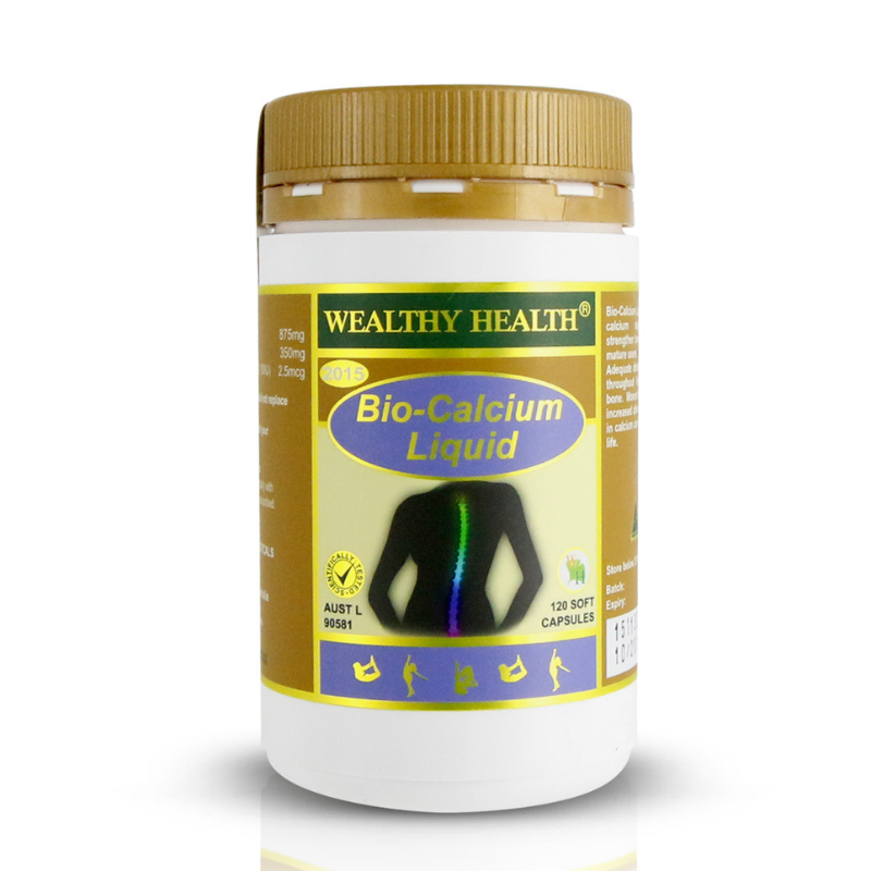 Wealthy Health Bio-Calcium Liquid 120 Capsules premium Australian liquid calcium dietary supplement in easy-to-swallow soft capsules.