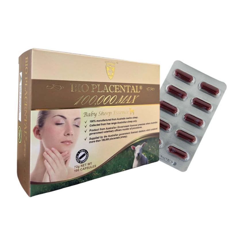 Wealthy Health Bio Placental 100000 Max Baby Sheep Essence 100 Capsules Australian placenta supplement supporting skin health, vitality, and overall wellbeing.
