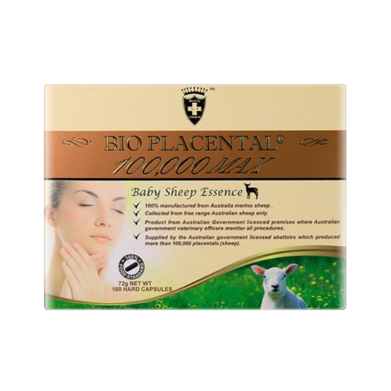 Wealthy Health Bio Placental 100000 Max Baby Sheep Essence 100 Capsules Australian placenta supplement supporting skin health, vitality, and overall wellbeing.