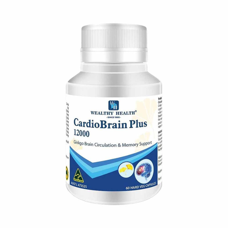 Wealthy Health CardioBrain Plus 12000 60 Hard Capsules premium Australian dietary supplement in hard capsule format.