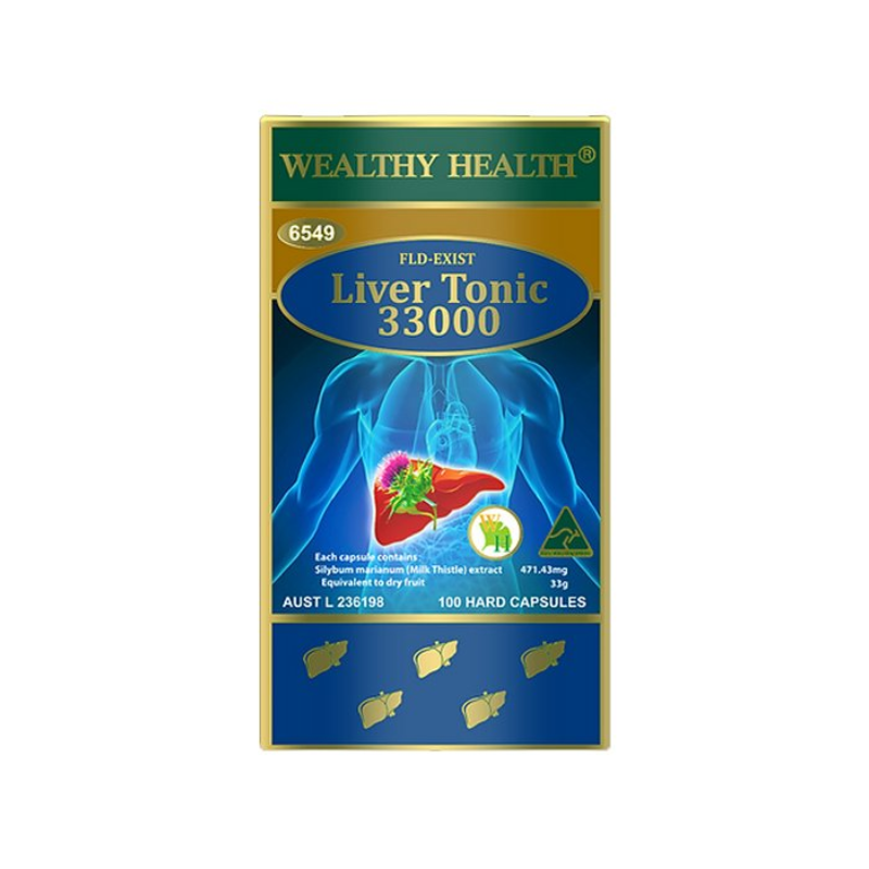 Wealthy Health FLD-Exist Liver Tonic 33000 100 Capsules premium Australian milk thistle supplement supporting liver health, detoxification, and antioxidant protection.