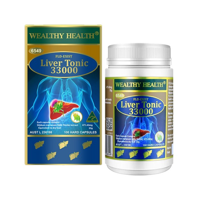 Wealthy Health FLD-Exist Liver Tonic 33000 100 Capsules premium Australian milk thistle supplement supporting liver health, detoxification, and antioxidant protection.