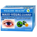 Wealthy Health Maxi Visual Guard Bilberry 10000 Plus 60 Capsules eye health supplement with bilberry, lutein, fish oil, and antioxidants to support vision and macular health.