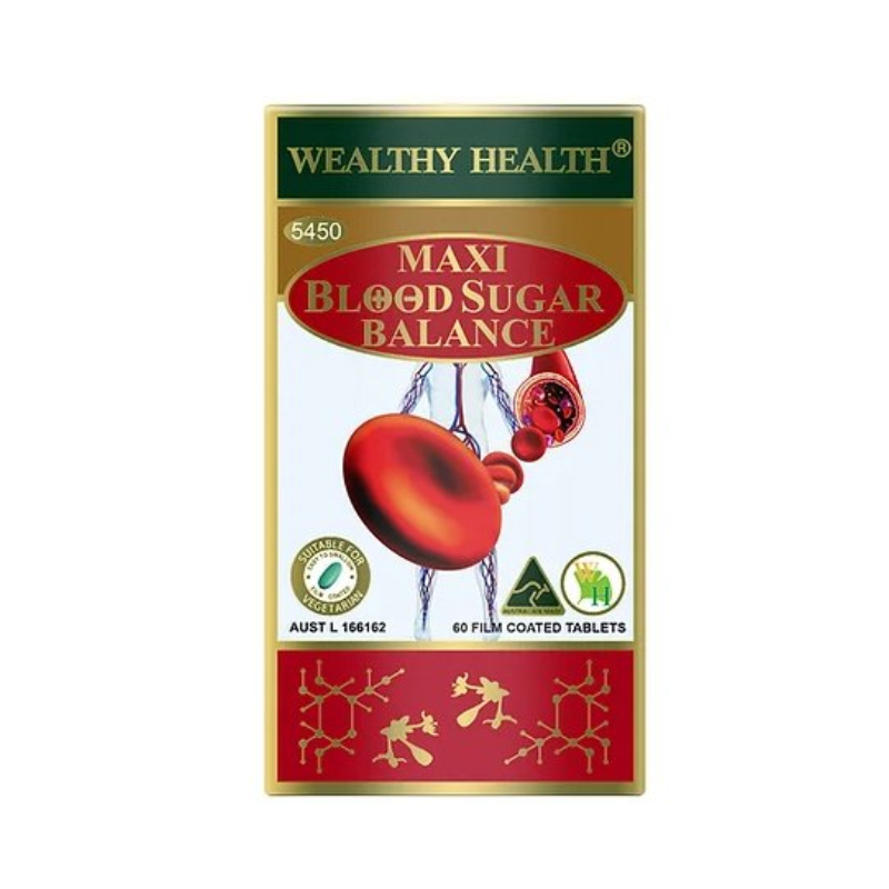 Wealthy Health Maxi Blood Sugar Balance 60 Tablets premium Australian dietary supplement in an easy-to-take tablet format for everyday nutritional supplementation.