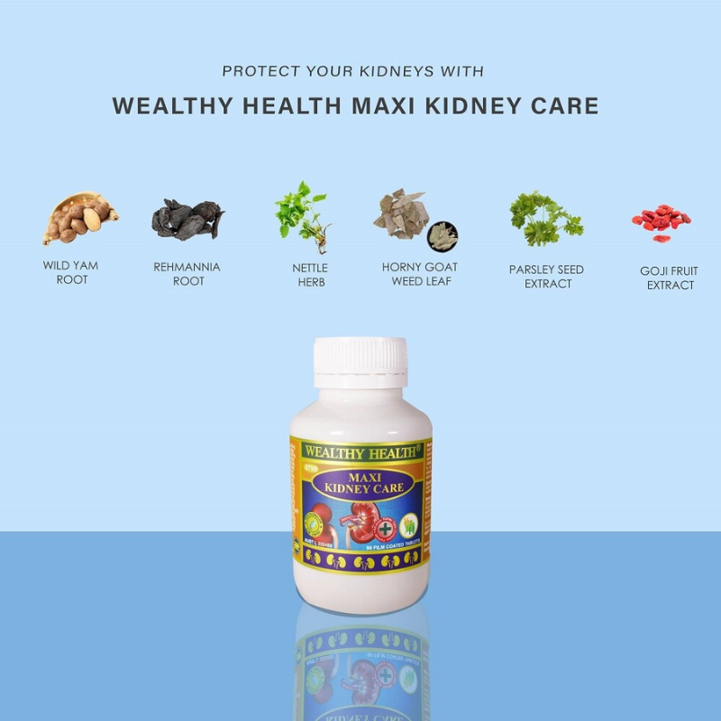 Wealthy Health Maxi Kidney Care 90 Tablets premium Australian herbal dietary supplement with selected botanical ingredients in an easy-to-take tablet format.
