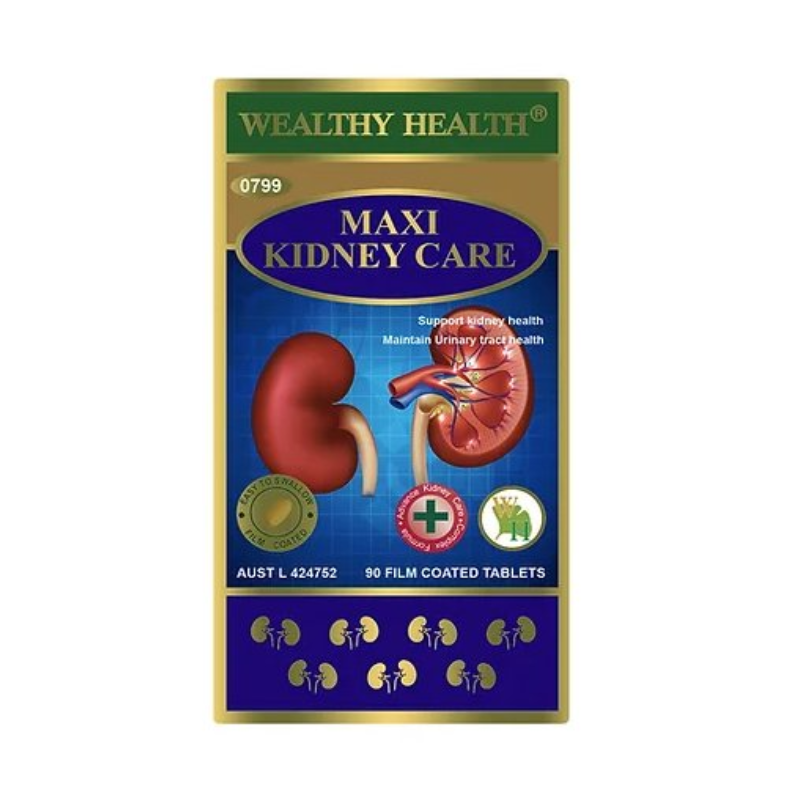 Wealthy Health Maxi Kidney Care 90 Tablets premium Australian herbal dietary supplement with selected botanical ingredients in an easy-to-take tablet format.