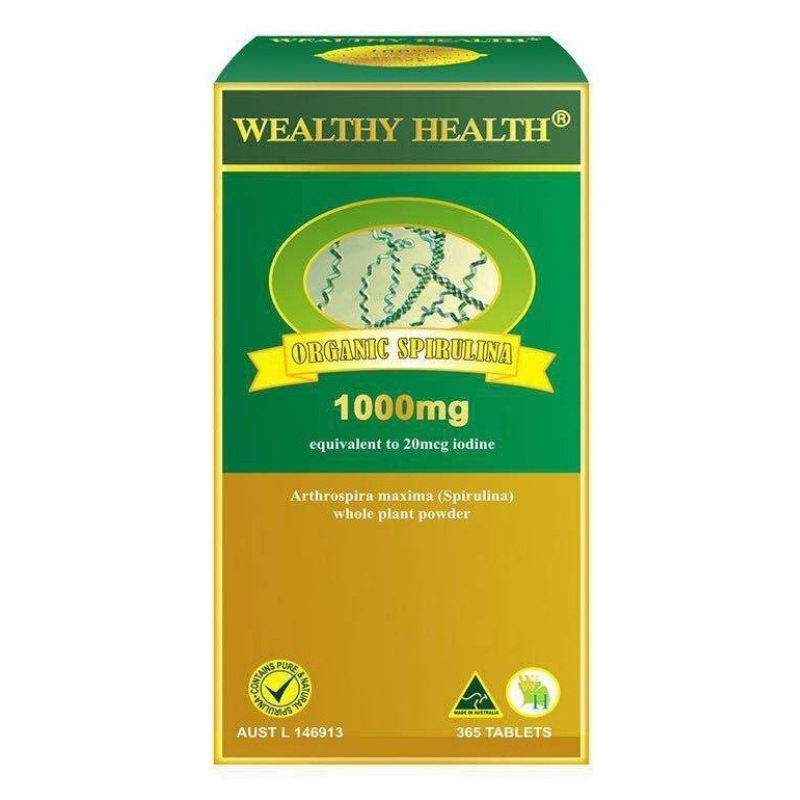 Wealthy Health Organic Spirulina 1000mg 365 Tablets premium Australian organic spirulina dietary supplement.