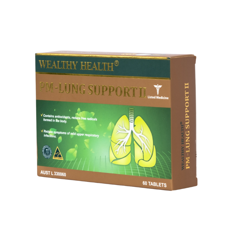 Wealthy Health PM Lung Support 60 Tablets premium Australian herbal dietary supplement with selected botanical ingredients in an easy-to-take tablet format.