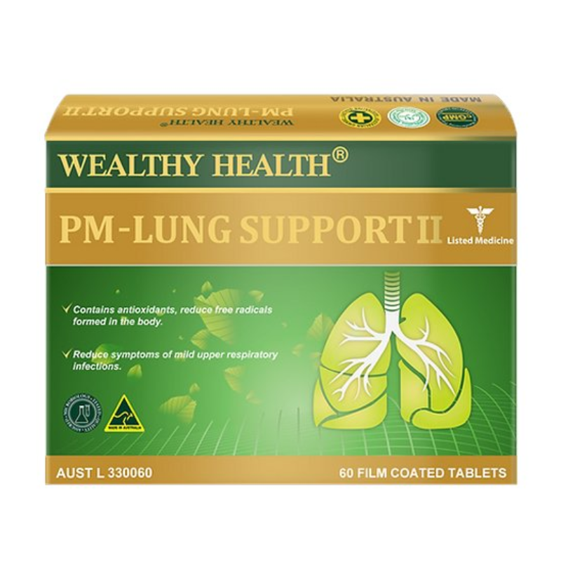 Wealthy Health PM Lung Support 60 Tablets premium Australian herbal dietary supplement with selected botanical ingredients in an easy-to-take tablet format.