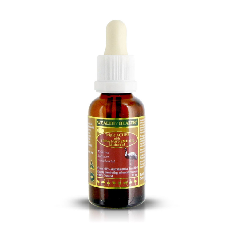 Wealthy Health Triple Active with 100% Pure Emu Oil Liniment 30ml premium Australian topical emu oil liniment for external use.