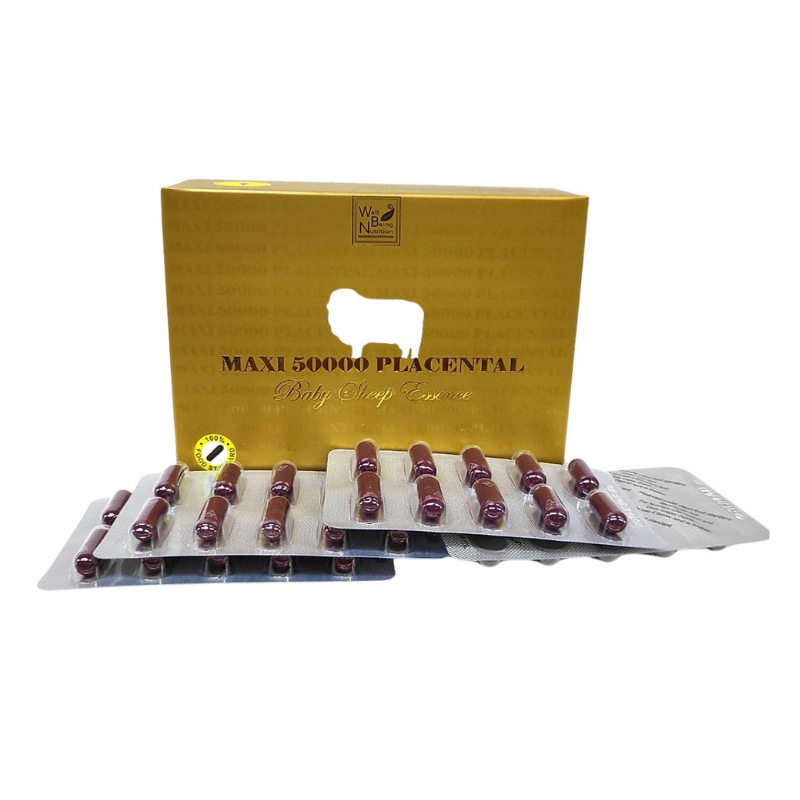 Well Being Nutrition Maxi 50000 Placental Baby Sheep Essence 100 Capsules premium Australian sheep placenta dietary supplement in an easy-to-take capsule format.