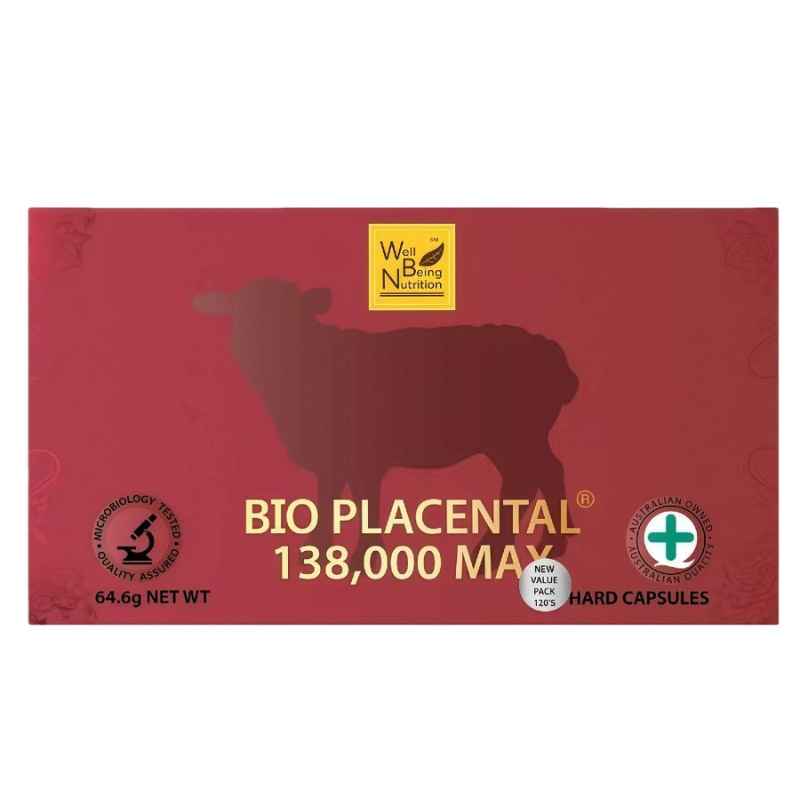 Well Being Nutrition Bio Placental 138000 Max 120 Capsules premium Australian sheep placenta dietary supplement in an easy-to-take capsule format.