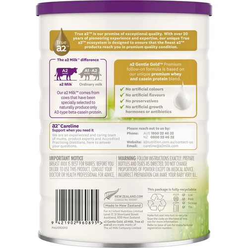 a2 Gentle Gold Premium Follow-On Formula Stage 2 (6–12 Months) 800g Australian follow-on infant formula milk powder