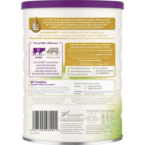 a2 Gentle Gold Premium Toddler Milk Drink Stage 3 (1–3 Years) 800g Australian toddler milk powder