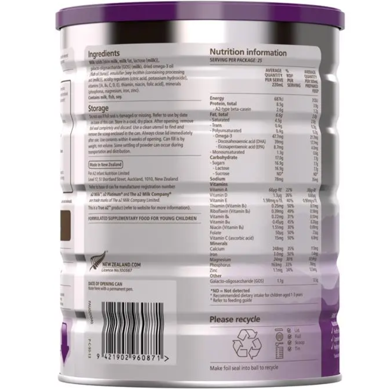 a2 Platinum Premium Junior Milk Drink Stage 4 (4+ Years) 900g Australian junior milk powder