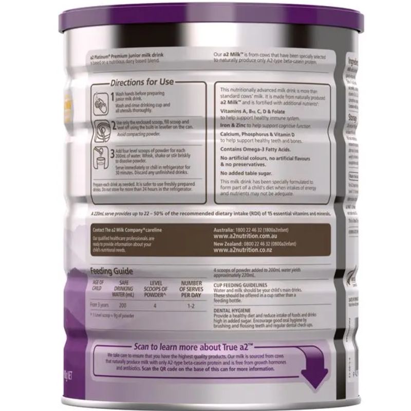 a2 Platinum Premium Junior Milk Drink Stage 4 (4+ Years) 900g Australian junior milk powder