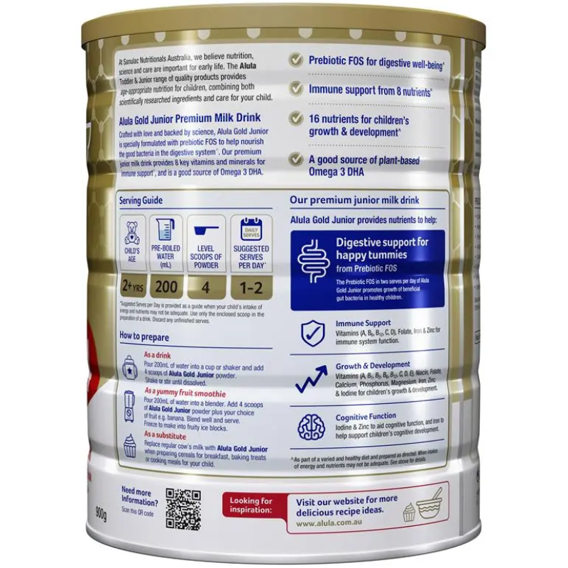 Alula Gold Stage 4 Junior Milk Drink 2 Years Plus 900g premium junior milk drink powder