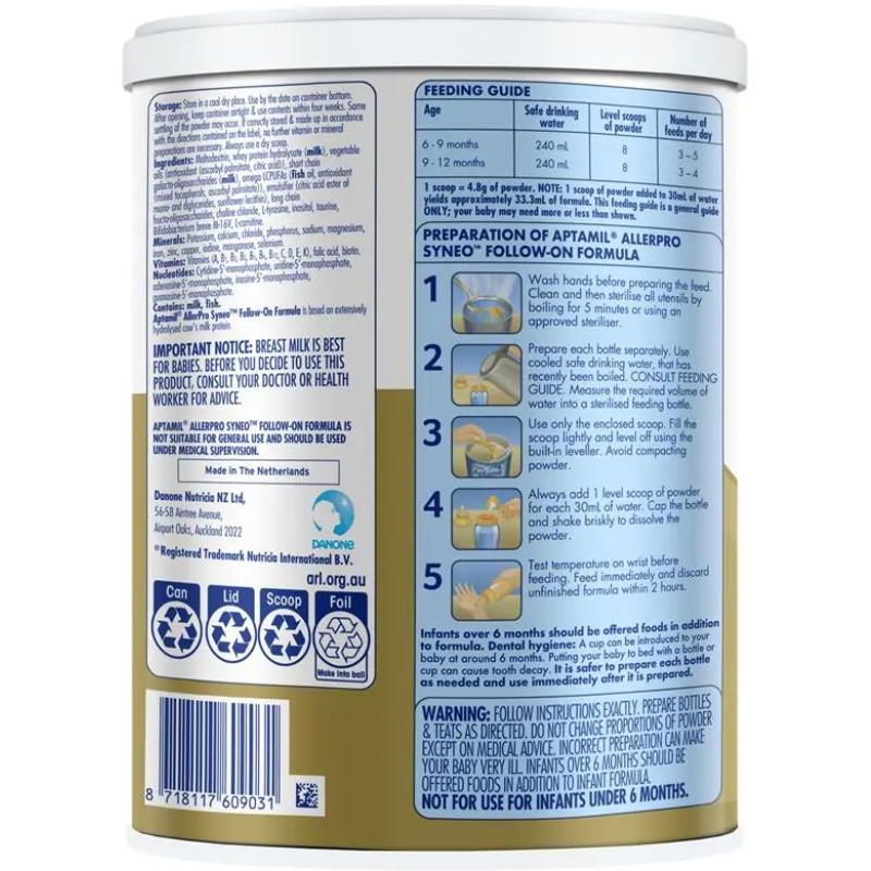 Aptamil AllerPro Syneo 2 Premium Follow-On Formula 6–12 Months 900g Australian baby formula milk powder
