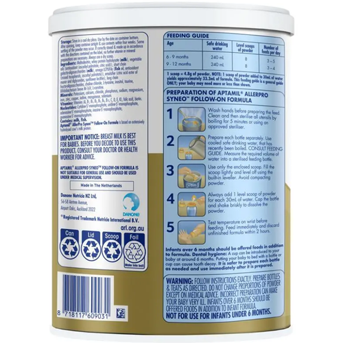 Aptamil AllerPro Syneo 2 Premium Follow-On Formula 6–12 Months 900g Australian baby formula milk powder