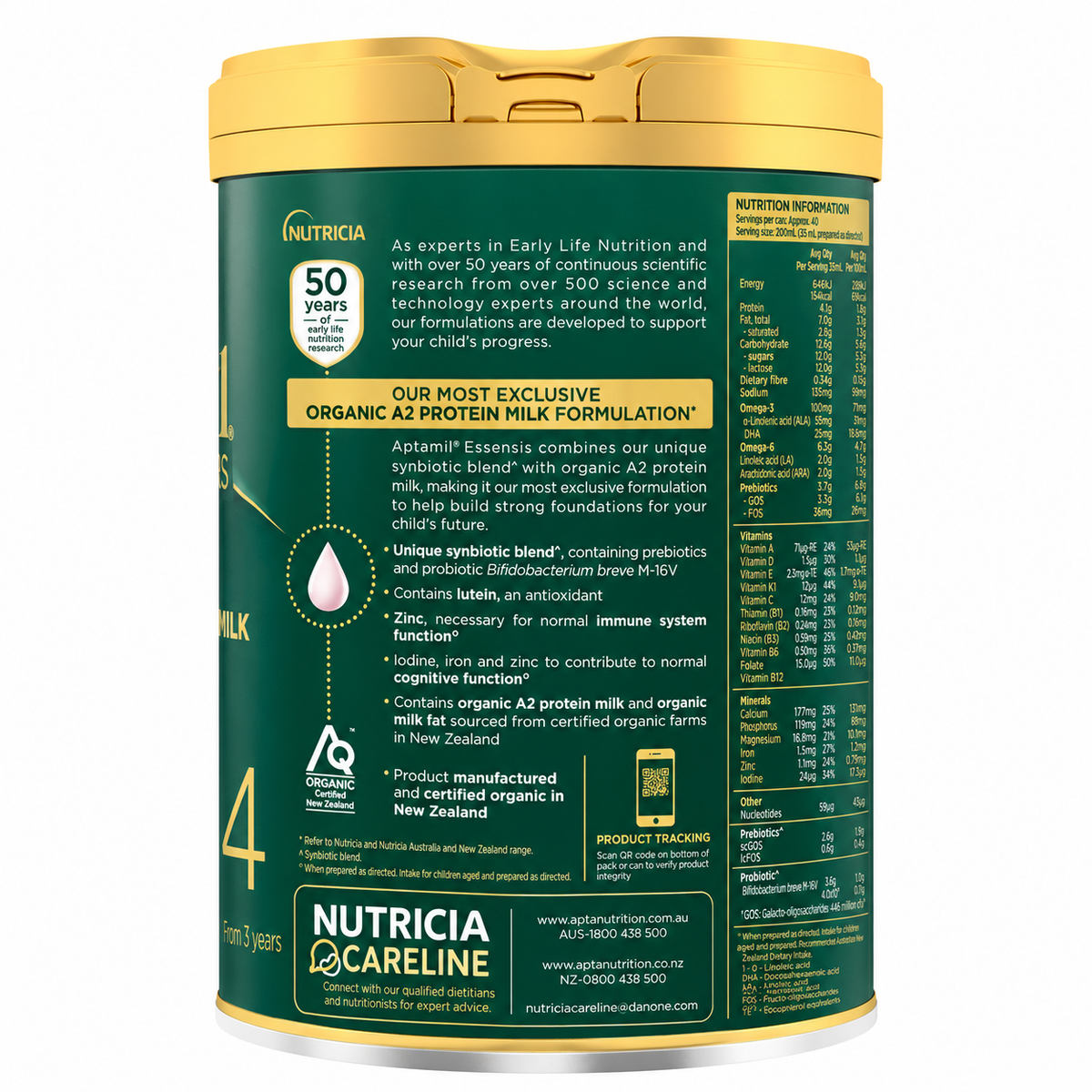 Aptamil Essensis Organic A2 Protein Stage 4 800g organic toddler milk drink for children aged 3 years and over