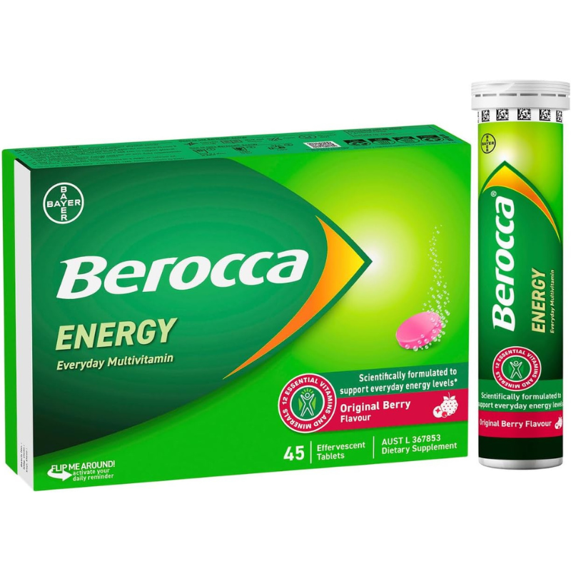 Bayer Berocca Berry New Formula 45 Effervescent Tablets multivitamin supplement with berry flavour
