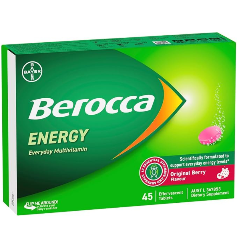 Bayer Berocca Berry New Formula 45 Effervescent Tablets multivitamin supplement with berry flavour