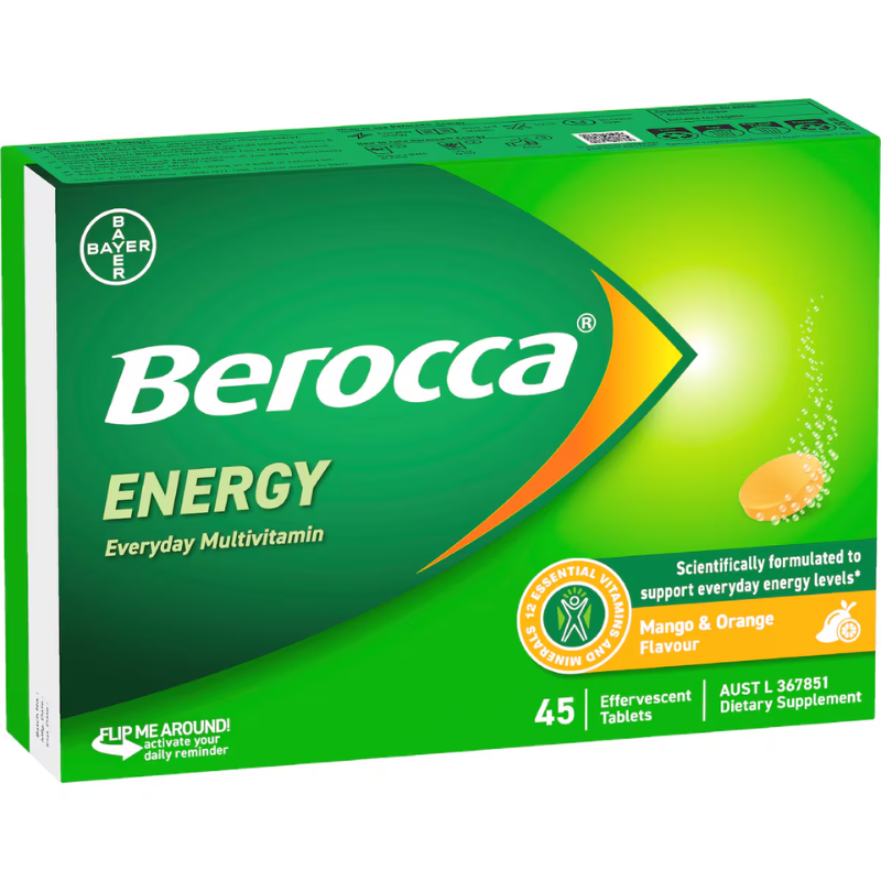 Bayer Berocca Mango & Orange New Formula 45 Effervescent Tablets multivitamin supplement