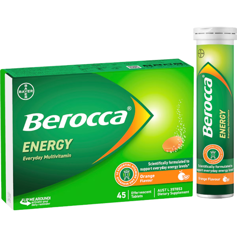 Bayer Berocca Orange New Formula 45 Effervescent Tablets multivitamin supplement with orange flavour