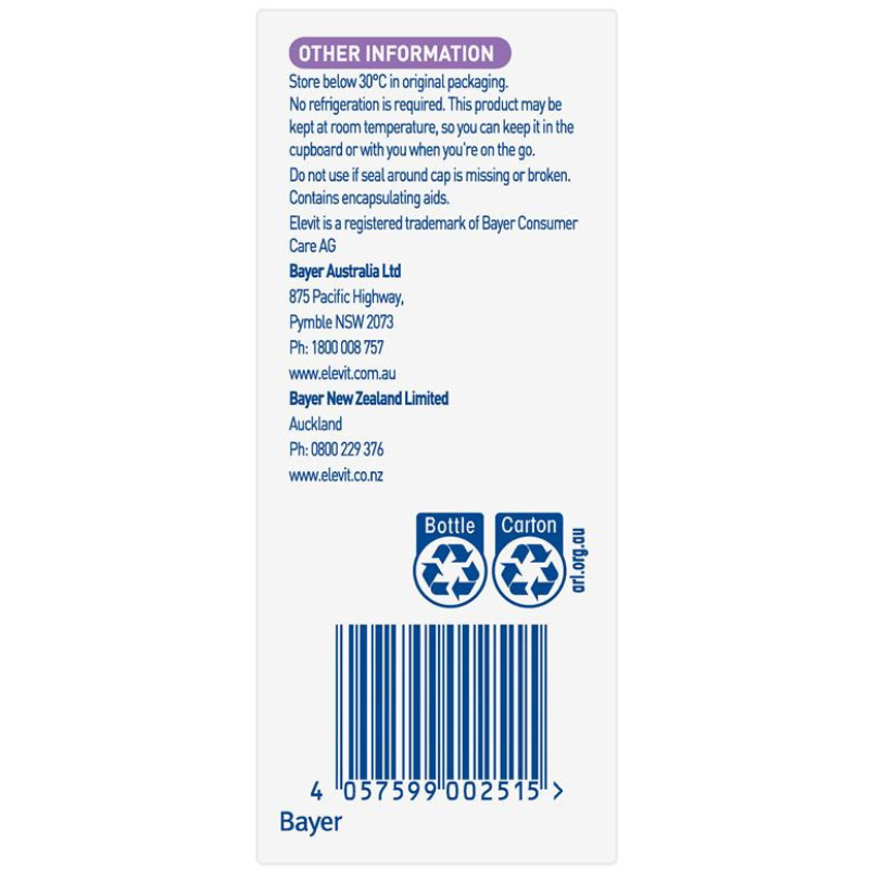 Bayer Elevit Probiotics Immunity and Gut Health 30 Capsules daily probiotic dietary supplement