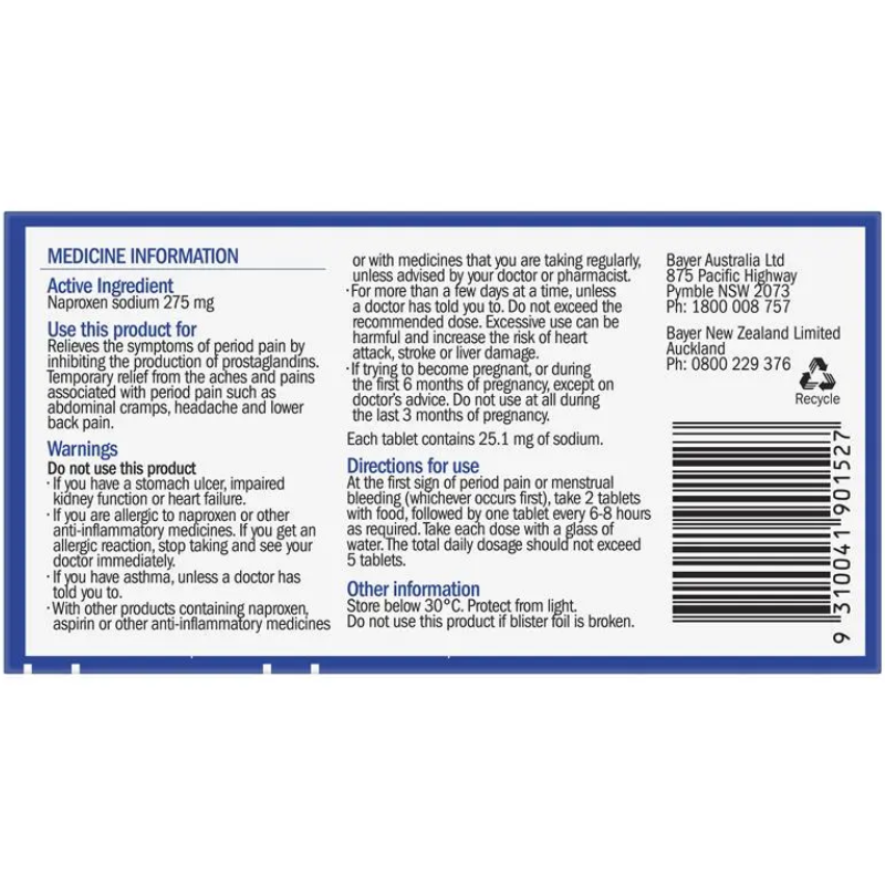 Bayer Naprogesic 275mg Naproxen Sodium Tablets 24 Pack over the counter medicine