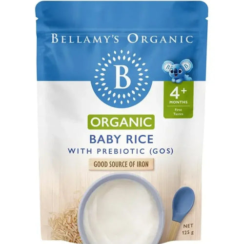 Bellamy's Organic Baby Rice with Probiotic 125g certified organic baby rice cereal suitable for babies from 4 months