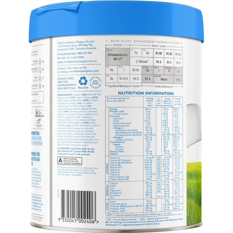 Bellamy's Organic Beta Step 4 Junior Milk Drink 800g certified organic milk drink for children aged 3 years and older
