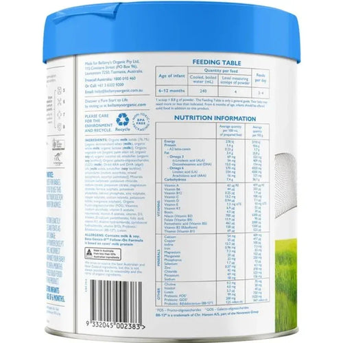 Bellamy's Organic Beta Step 2 Follow-on Formula 800g certified organic follow-on milk formula for babies 6 to 12 months