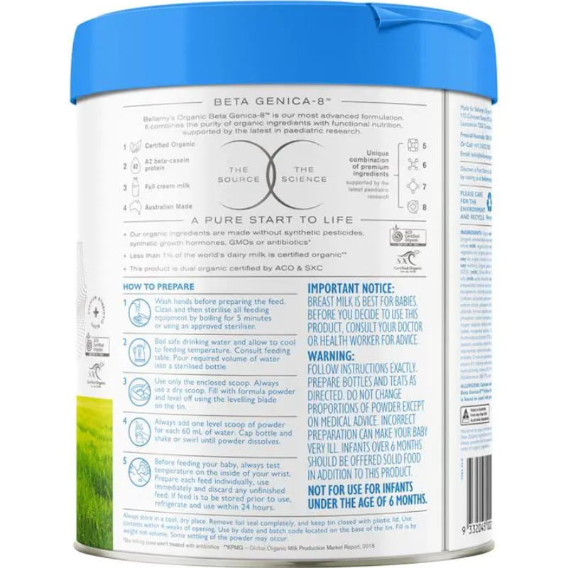 Bellamy's Organic Beta Step 2 Follow-on Formula 800g certified organic follow-on milk formula for babies 6 to 12 months