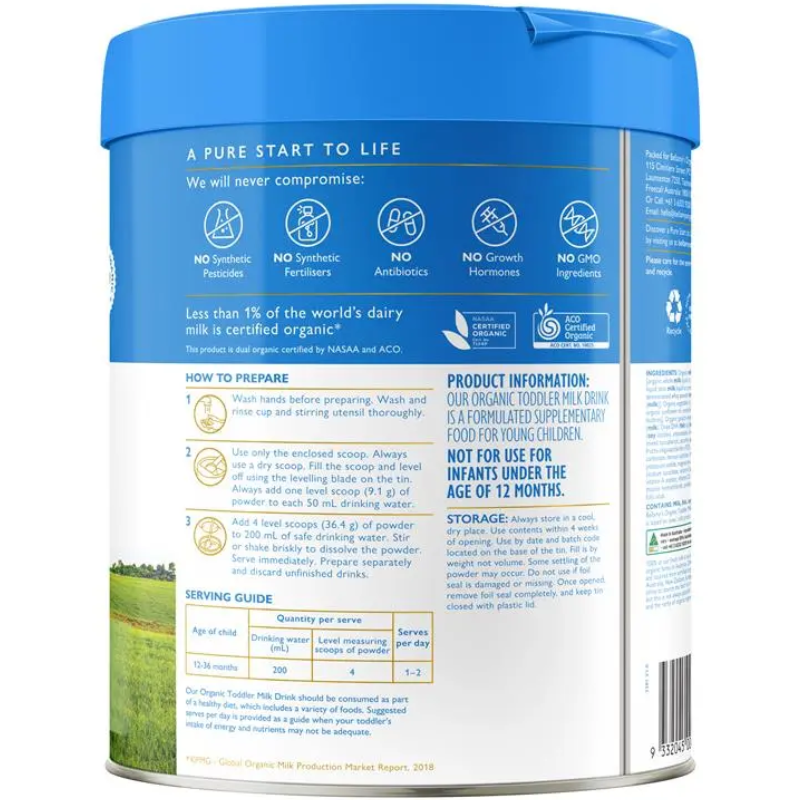 Bellamy's Organic Toddler Milk Drink Step 3 New 800g certified organic milk drink for toddlers 12 months and older