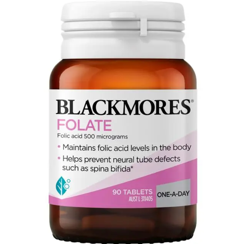 Blackmores Folate 500mcg 90 Tablets dietary supplement containing folic acid in a convenient tablet format