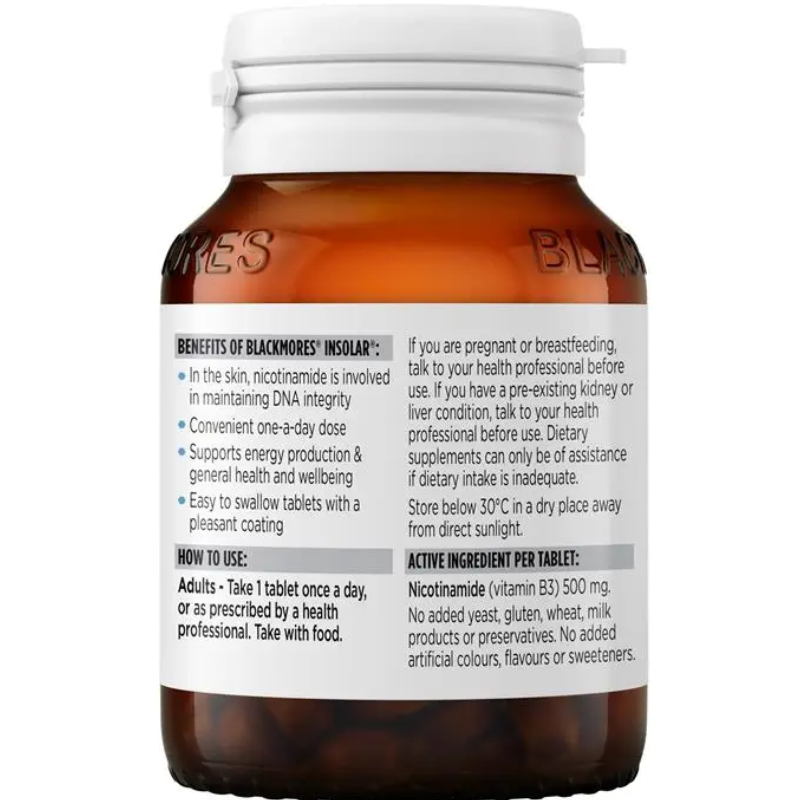 Blackmores Insolar 60 Tablets high strength vitamin B3 nicotinamide dietary supplement