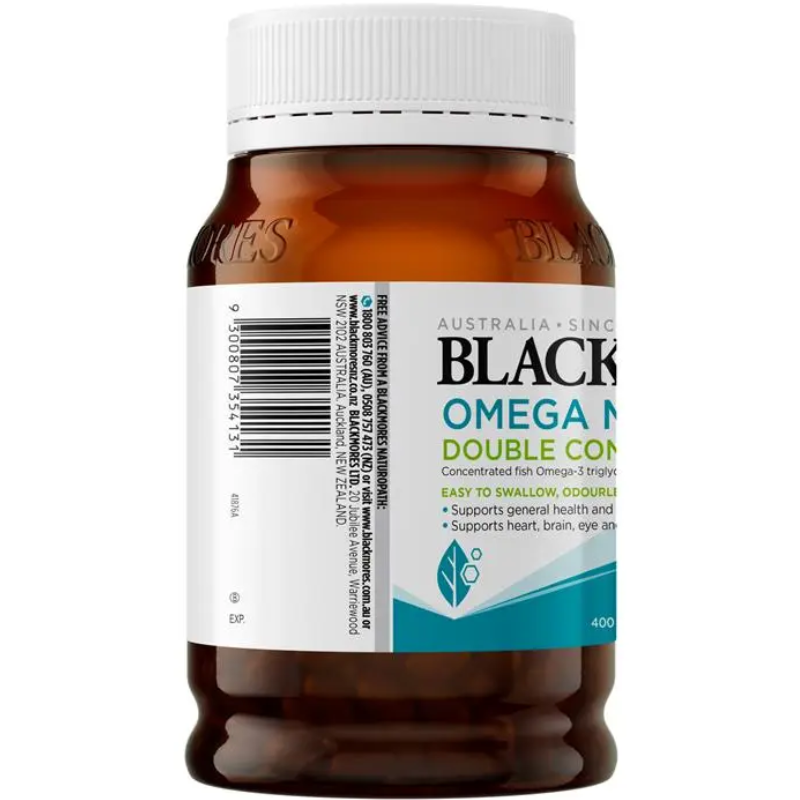 Blackmores Omega Mini Double Concentrate Fish Oil 400 Mini Capsules high strength omega-3 fish oil dietary supplement with EPA and DHA