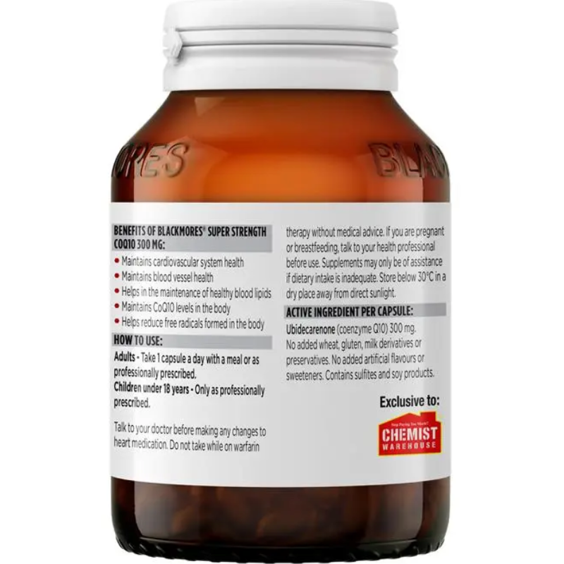Blackmores Super Strength CoQ10 300mg 90 Capsules high strength coenzyme Q10 dietary supplement for adults