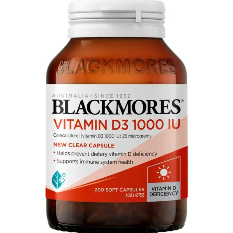 Blackmores Vitamin D3 1000IU 200 Capsules dietary supplement containing colecalciferol for adults