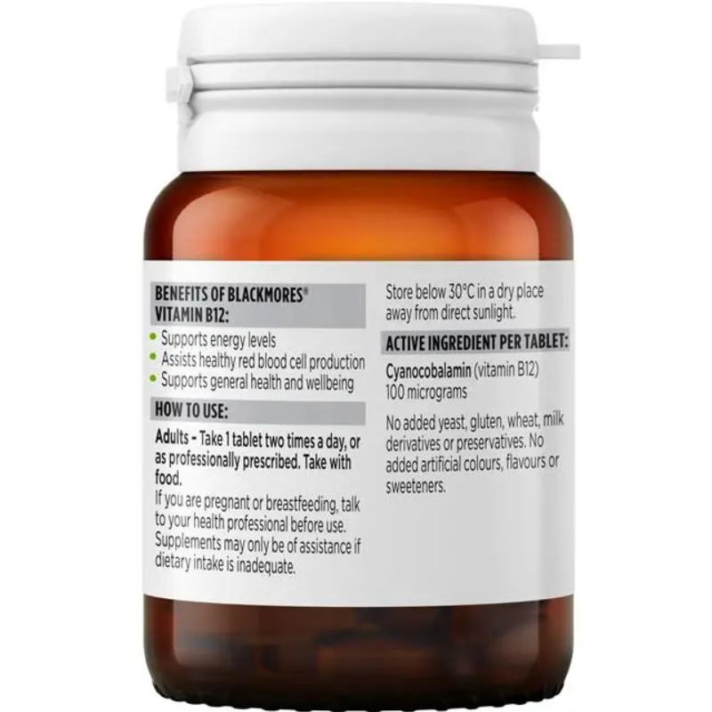 Blackmores Vitamin B12 75 Tablets dietary supplement containing cyanocobalamin for adults