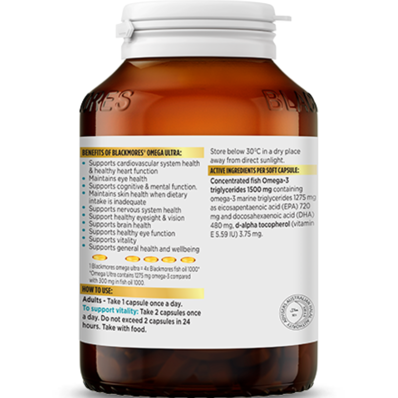 Blackmores Omega Ultra 60 Capsules high strength omega-3 fish oil dietary supplement with EPA and DHA