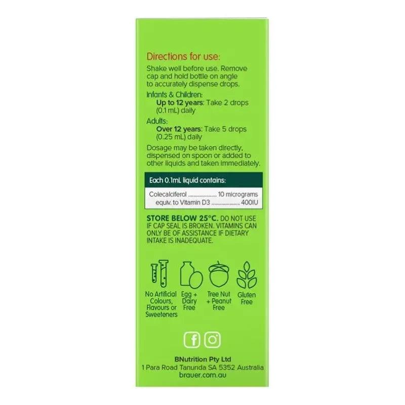 Brauer Baby & Kids Liquid Vitamin D 400IU 10ml Australian Dietary Supplement Genuine Australian Product